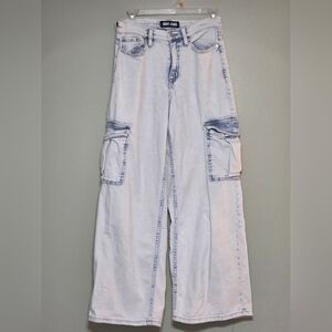 DKNY Wide Leg Light Wash Cargo Baggy Jeans Denim Streetwear Sz 26 Utility👖
